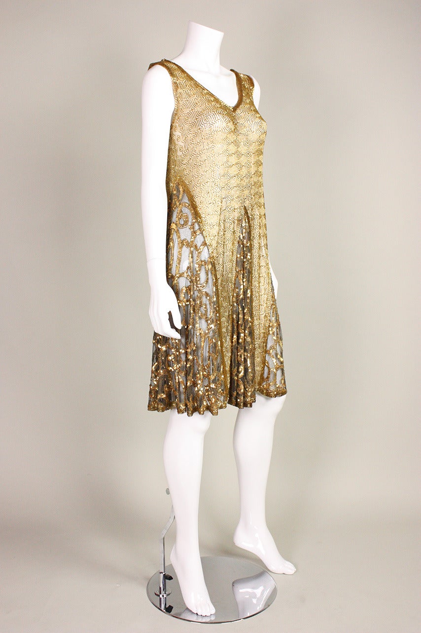 1920's Gold Beaded & Sequined Dress In Excellent Condition In Los Angeles, CA