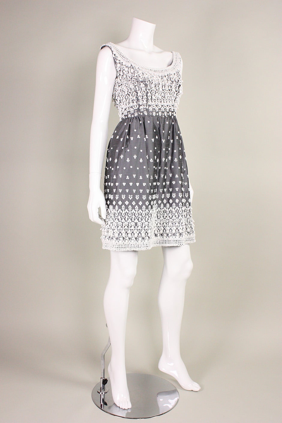 Gray 1960's Cocktail Dress with Hand-Beading