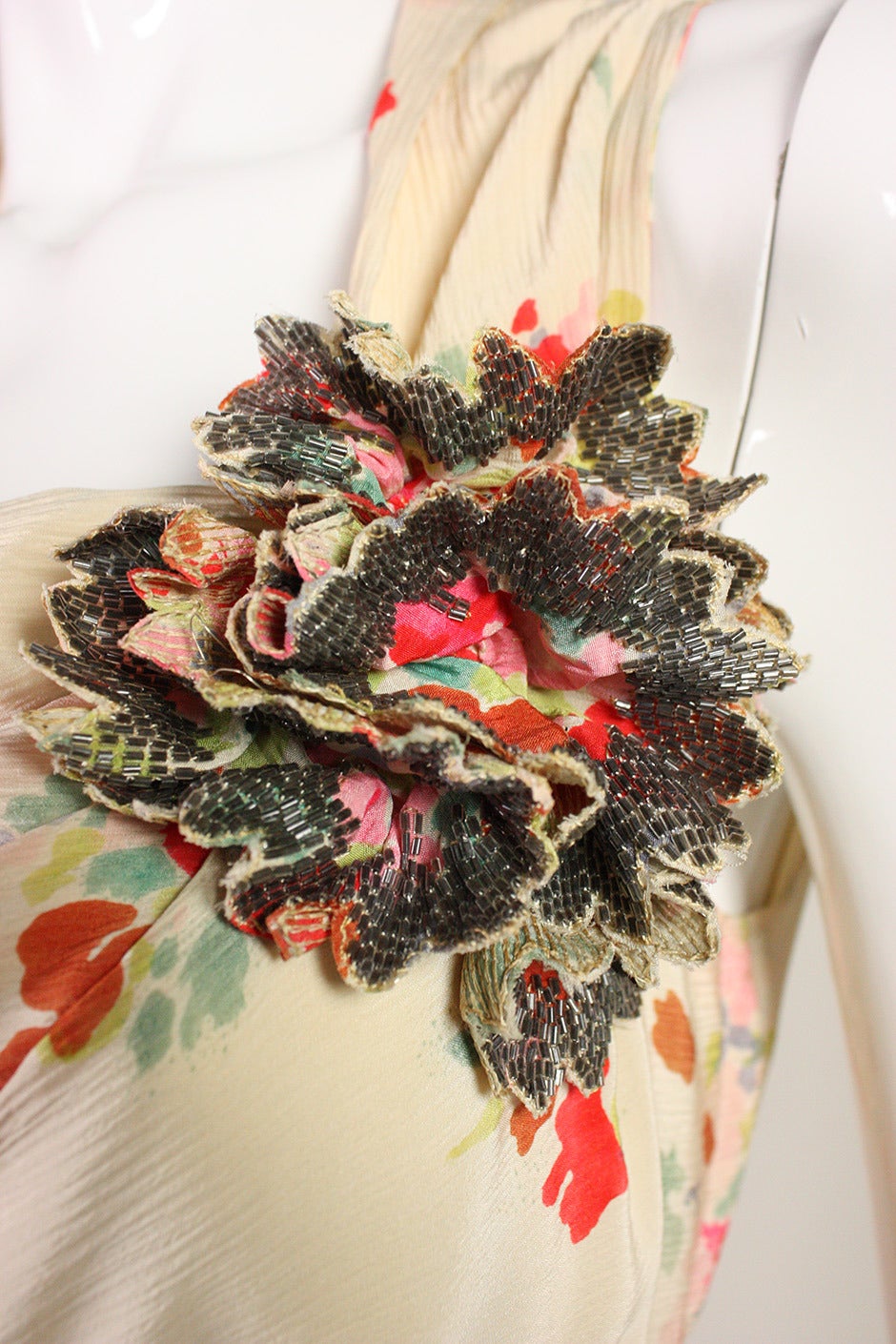1930's Floral Bias Cut Gown For Sale 4