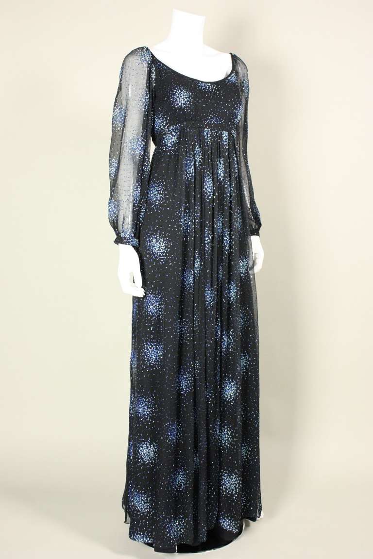 1970's Alfred Bosand Black Chiffon Glitter Gown In Excellent Condition In Los Angeles, CA
