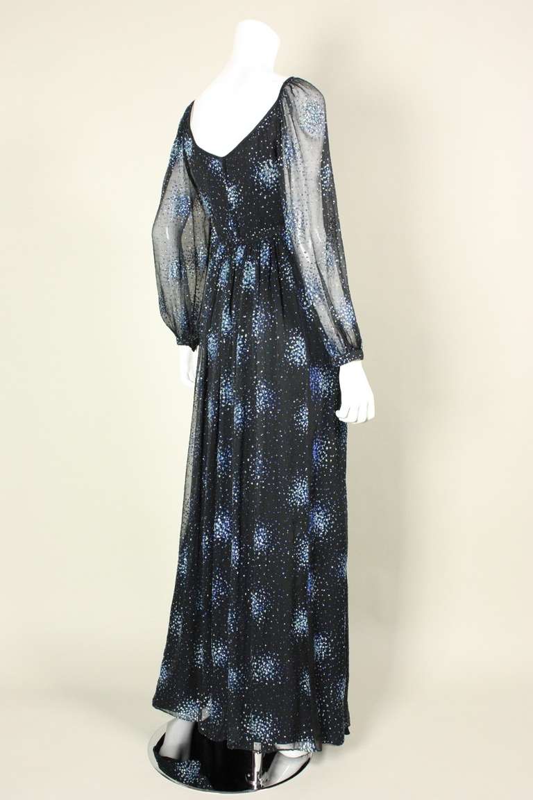 Women's 1970's Alfred Bosand Black Chiffon Glitter Gown