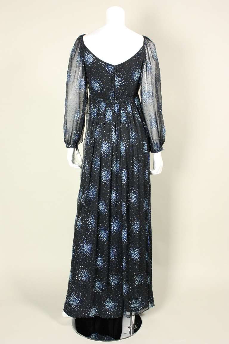 1970's Alfred Bosand Black Chiffon Glitter Gown 1