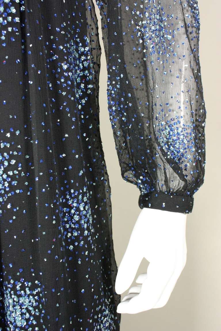 1970's Alfred Bosand Black Chiffon Glitter Gown 3