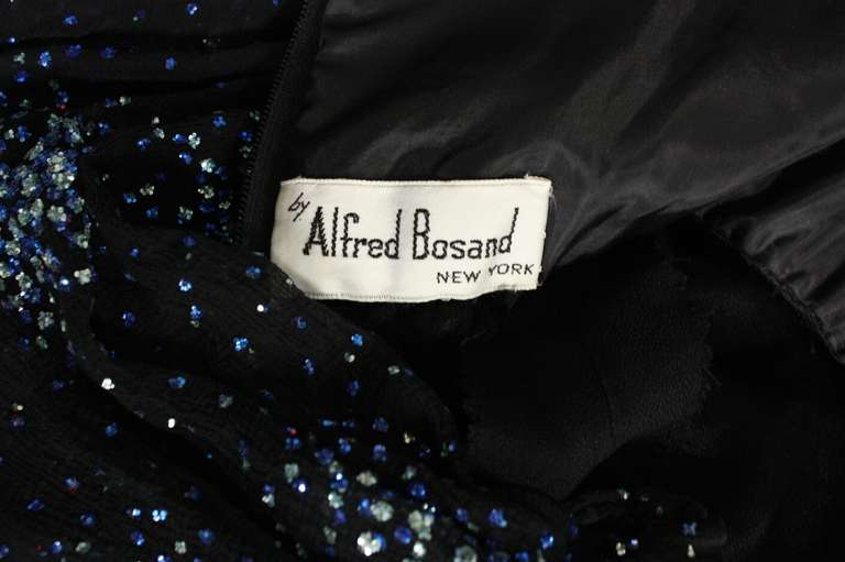1970's Alfred Bosand Black Chiffon Glitter Gown 4