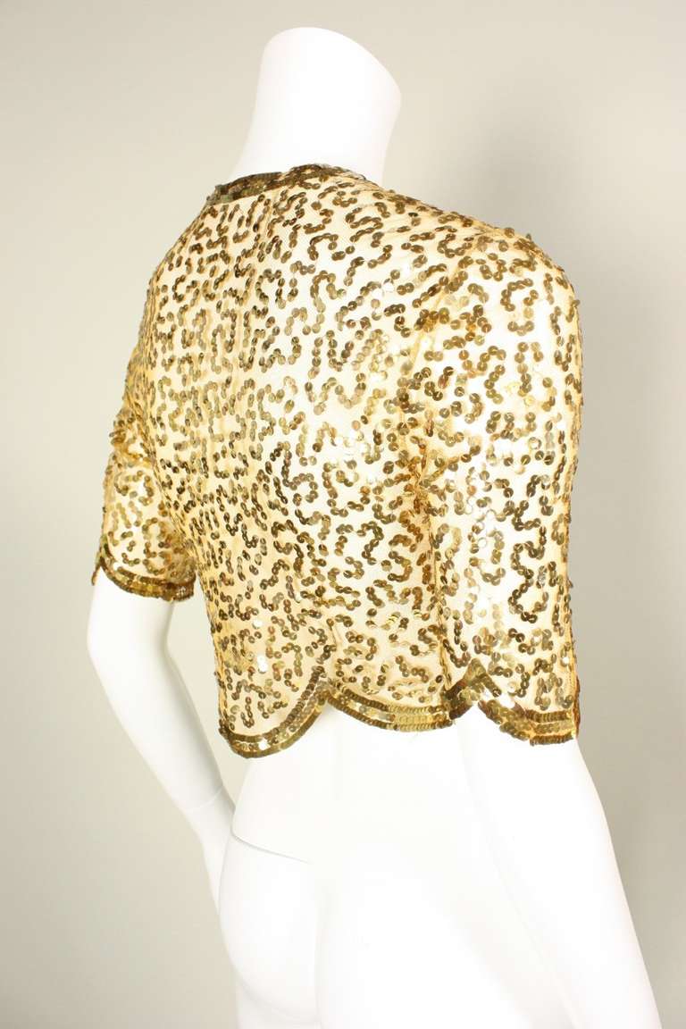 1930's Made in France Gold Sequined Bolero In Excellent Condition In Los Angeles, CA
