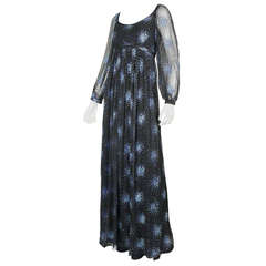 1970's Alfred Bosand Black Chiffon Glitter Gown