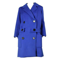 Vintage 1960
s Norman Norell Bright Blue Wool Coat