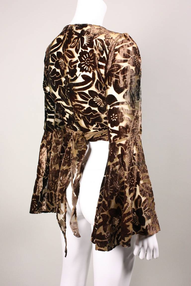 Norma Kamali Cut Velvet Blouse with Bell Sleeves at 1stDibs