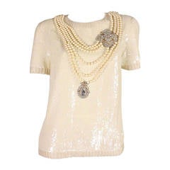 Vintage Bill Blass Sequined Encrusted Blouse with Trompe l'Oiel Details