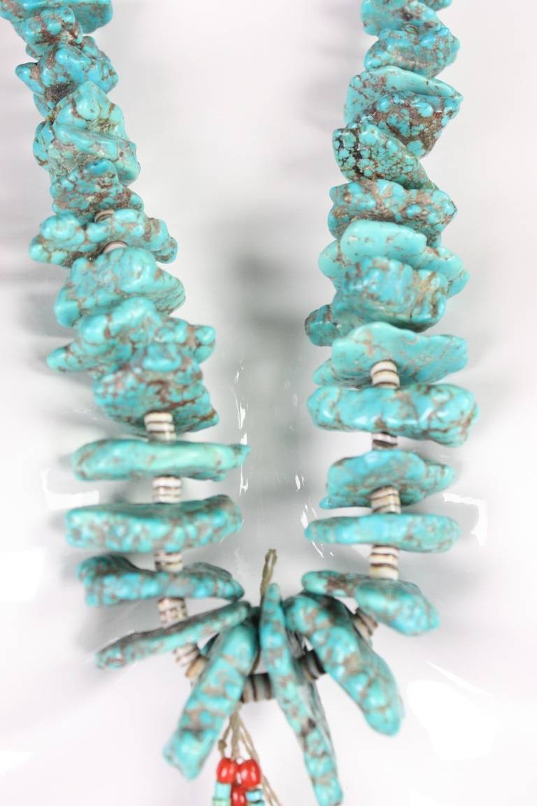 Women's or Men's 1970's Native American Turquoise Nugget Jacla Necklace For Sale