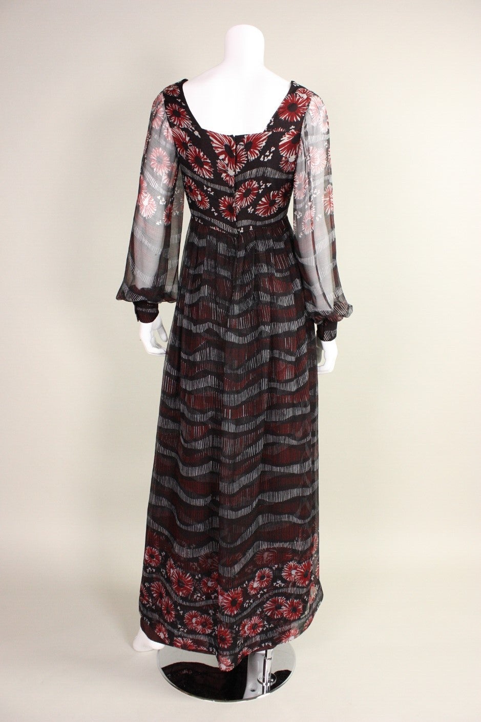 1970's Vera Hicks Silk Chiffon Printed Maxi 1