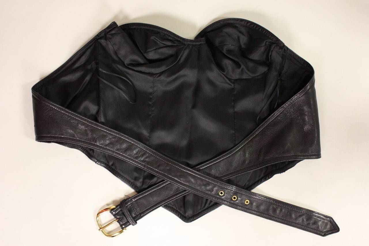 1990's Isaac Mizrahi Black Leather Bustier 2