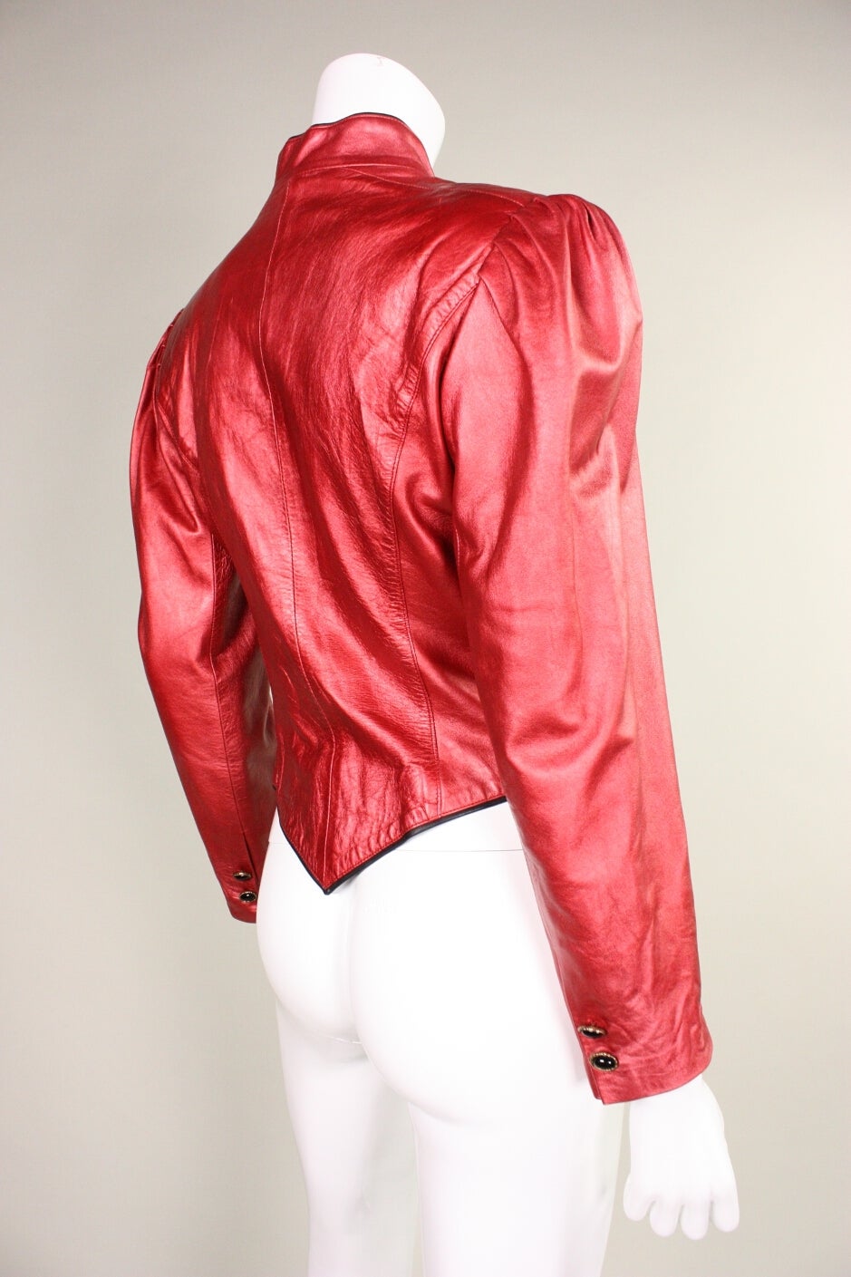 Ungaro Metallic Red Leather Jacket, 1980s  In Excellent Condition For Sale In Los Angeles, CA