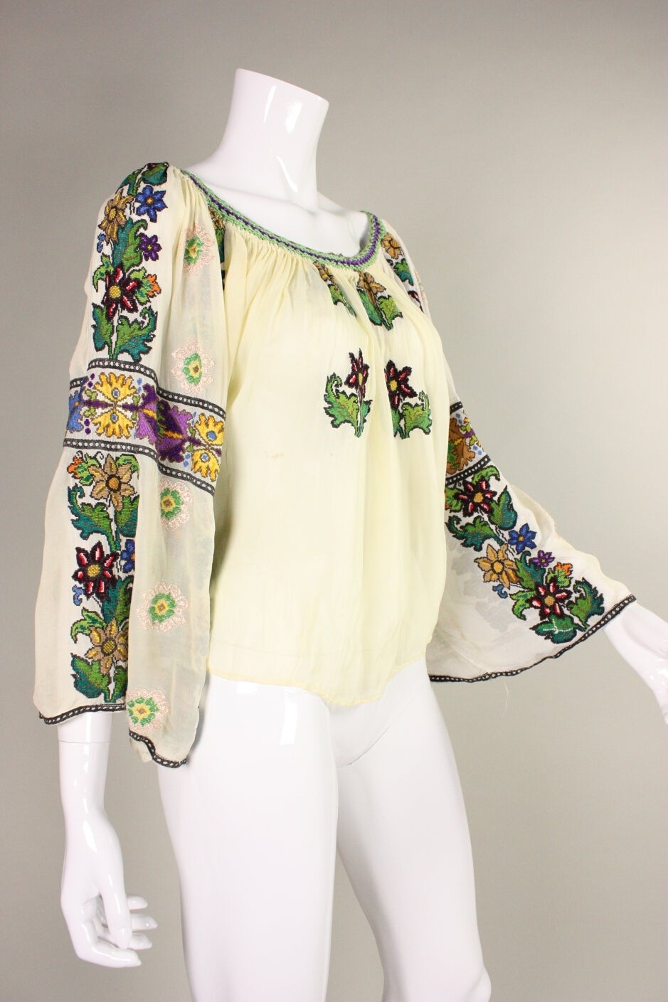 Beige 1930's Eastern European Embroidered Blouse