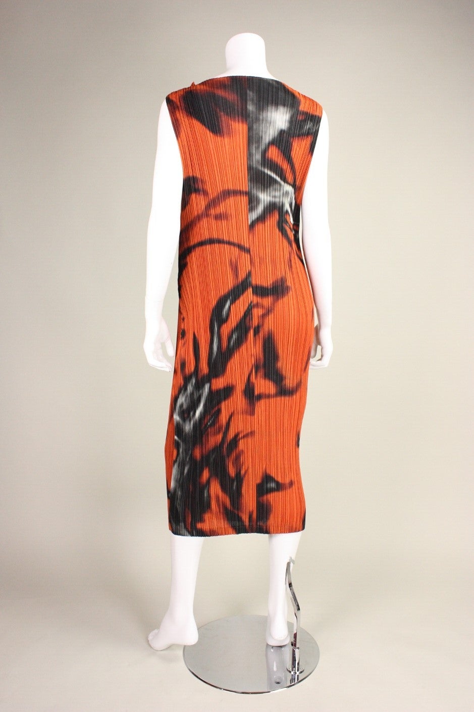 Issey Miyake Pleated Dress with Abstract Print For Sale 1