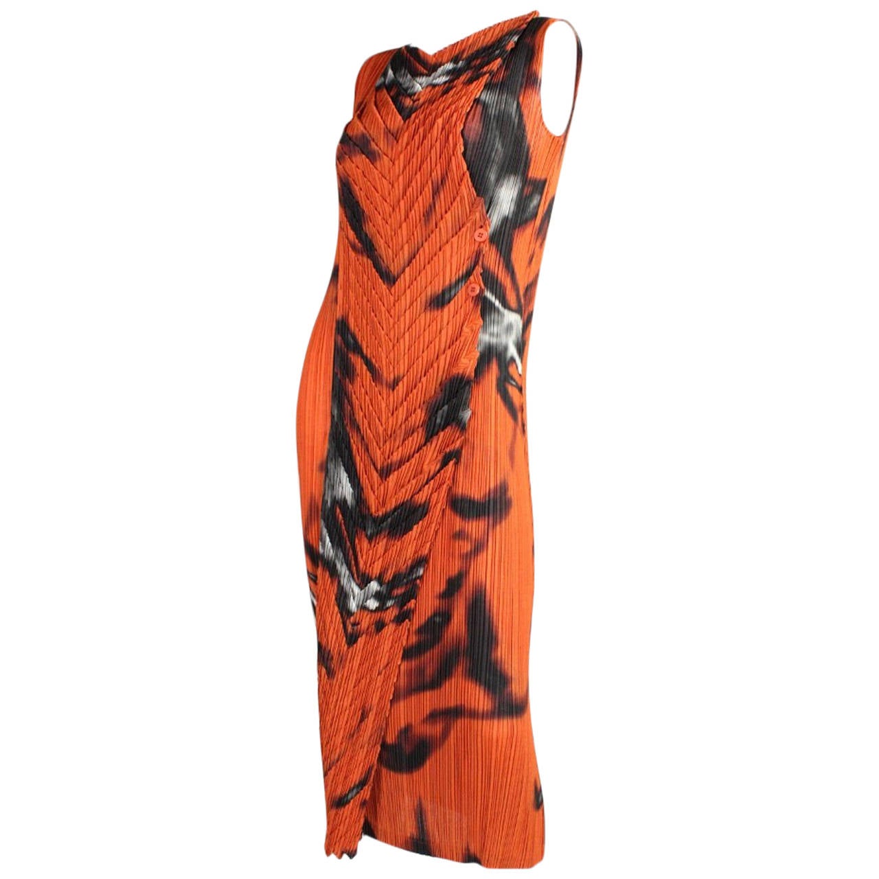 Issey Miyake Pleated Dress with Abstract Print For Sale