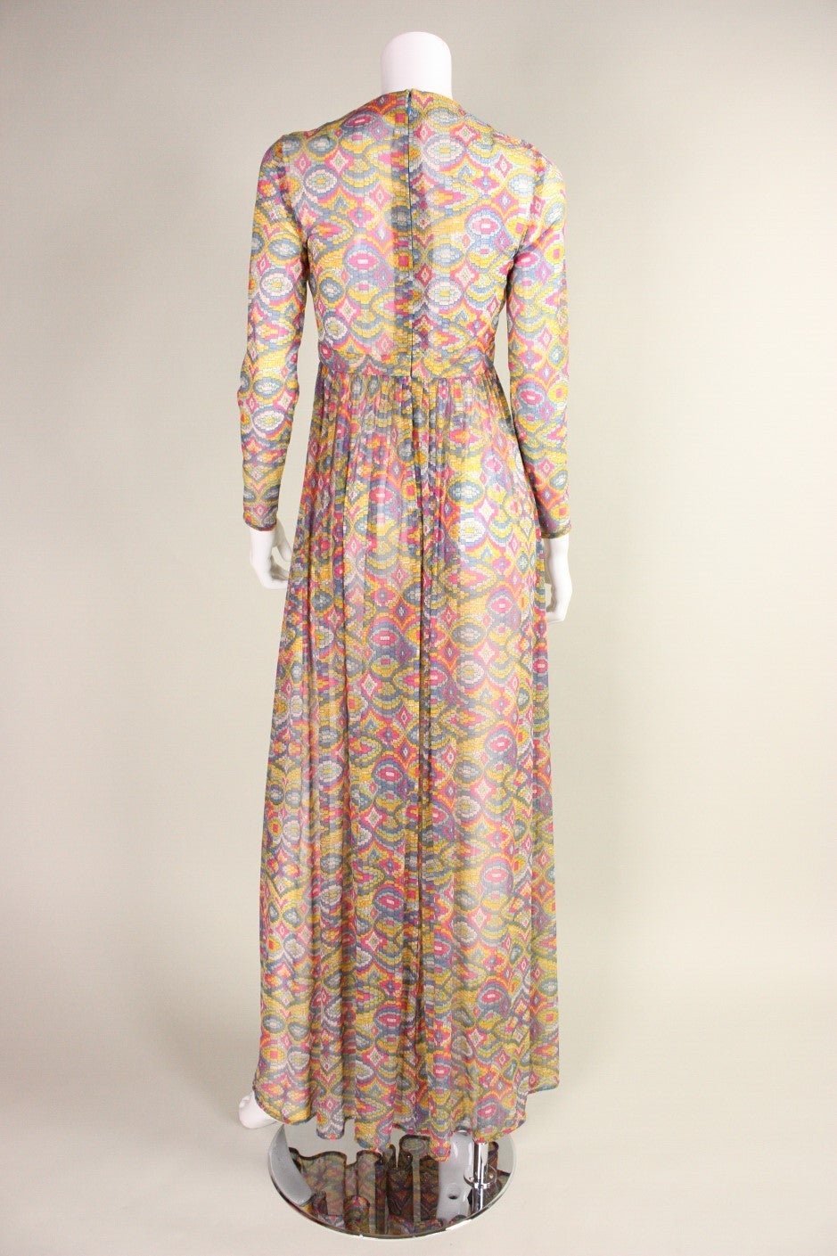 1970's Robert David-Morton Maxi Dress with Geometric Print In Excellent Condition In Los Angeles, CA