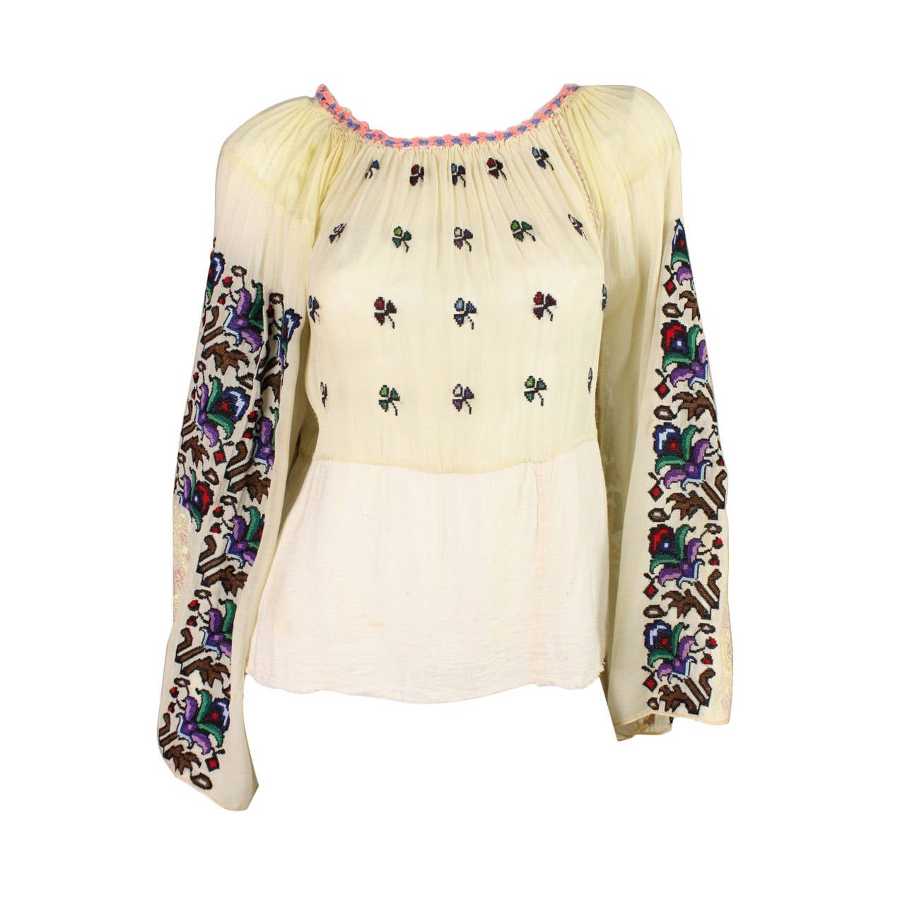 1930's Eastern European Embroidered Bohemian Blouse