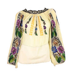 1930's Eastern European Embroidered Blouse with Grapevine Motif