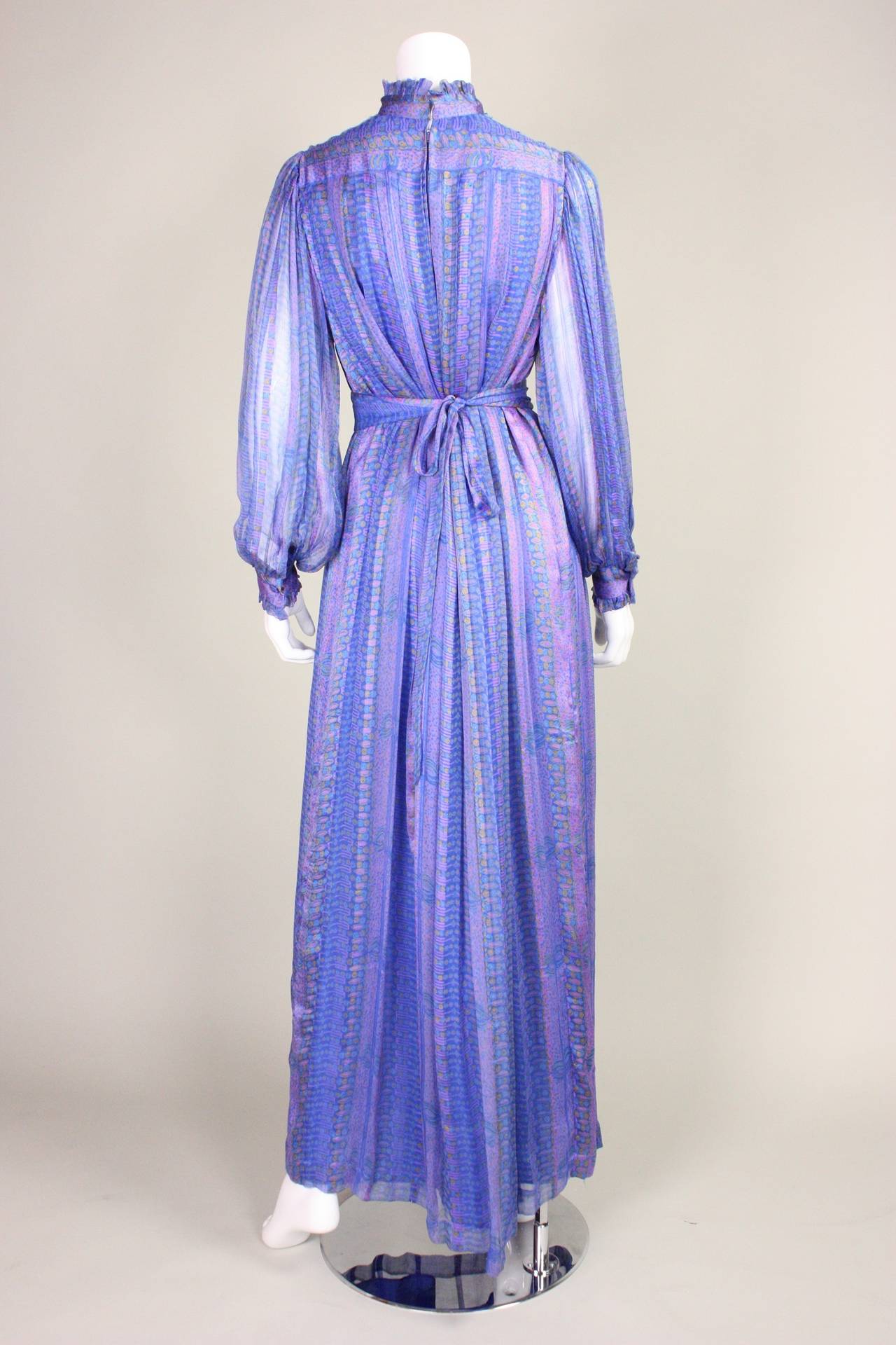 1970's Raksha Printed Silk Chiffon Gown For Sale 1