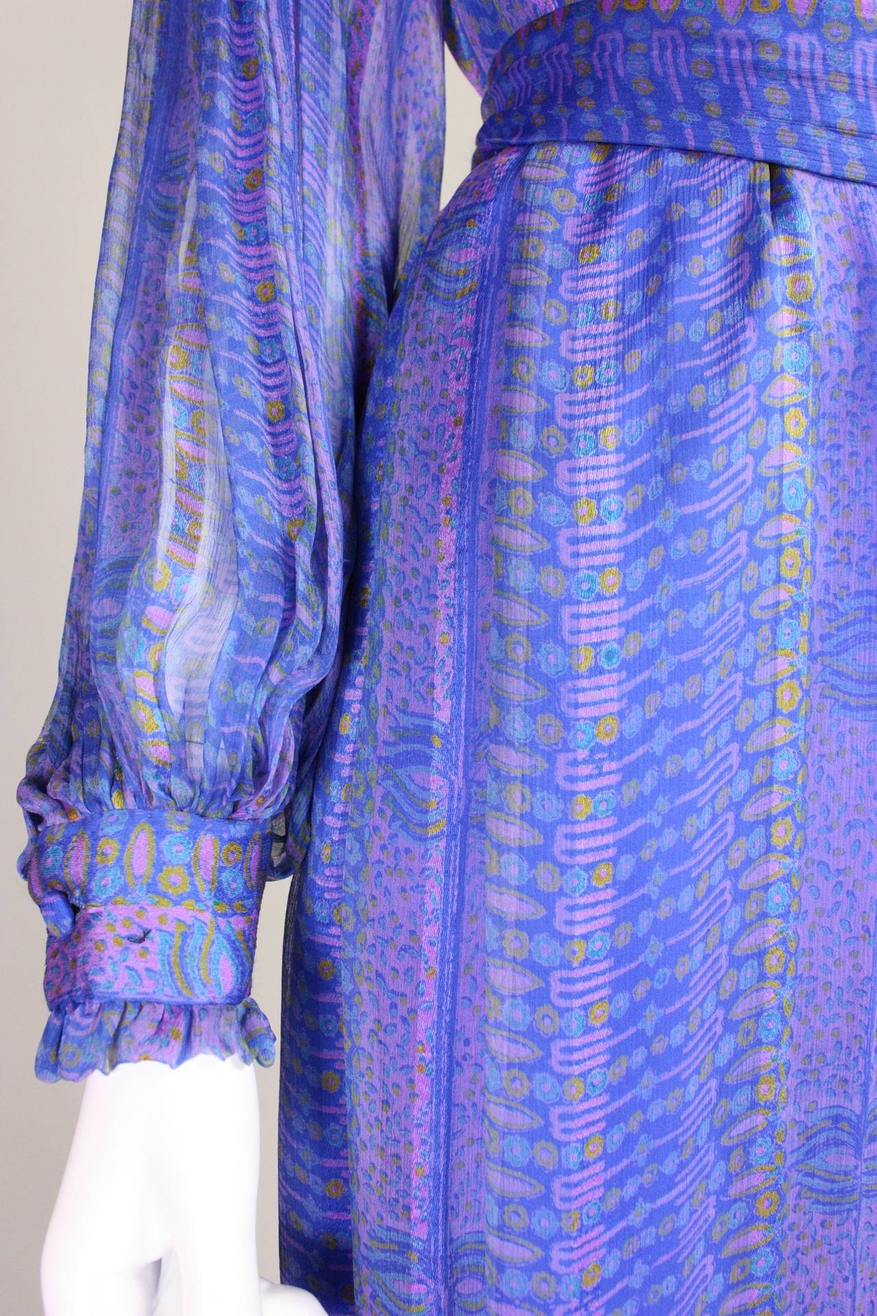 1970's Raksha Printed Silk Chiffon Gown For Sale 3