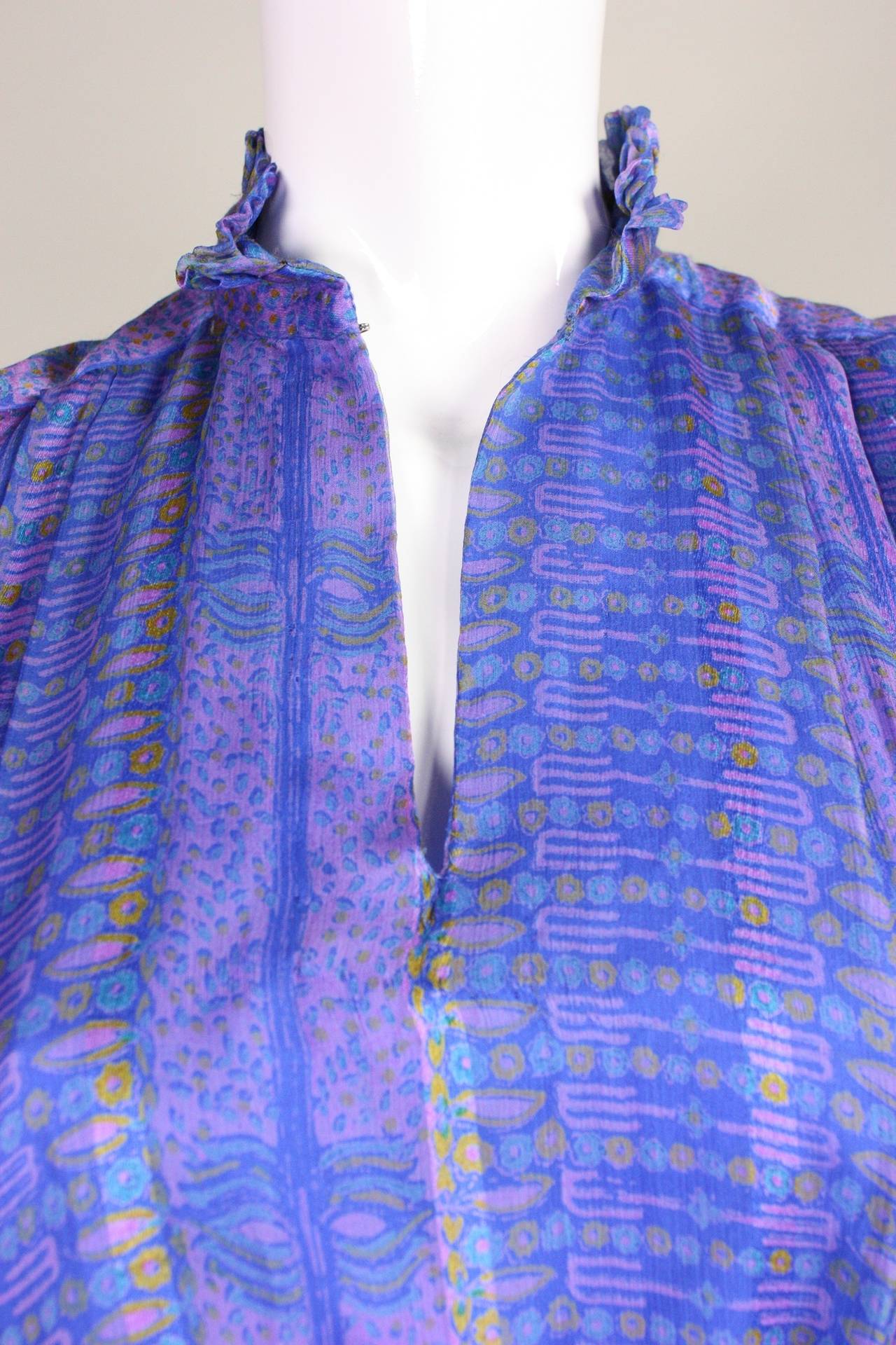 1970's Raksha Printed Silk Chiffon Gown For Sale 2