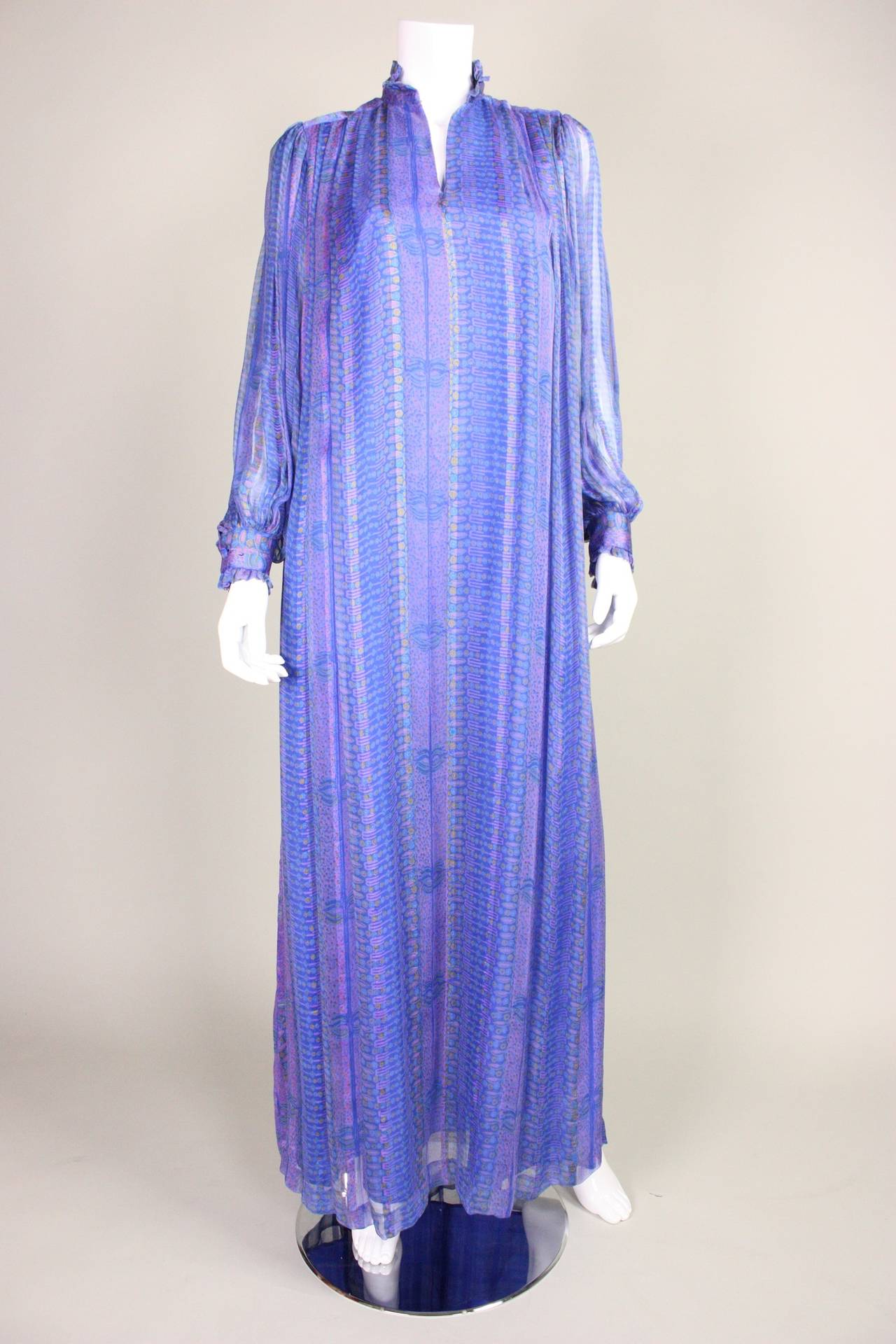 1970's Raksha Printed Silk Chiffon Gown For Sale 4