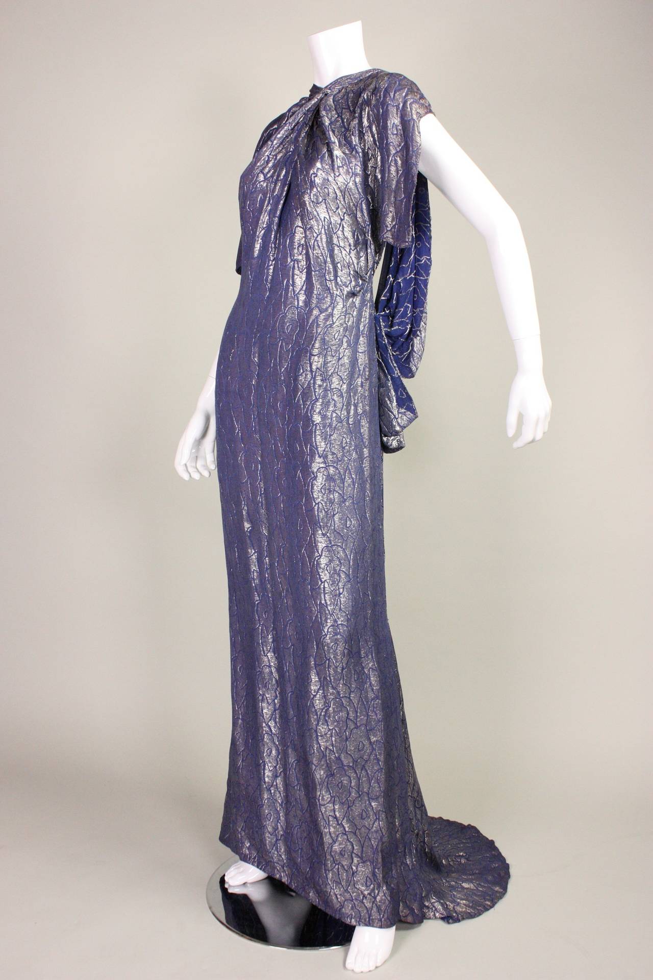 Gray 1930's Art Deco Lamé Gown with Train