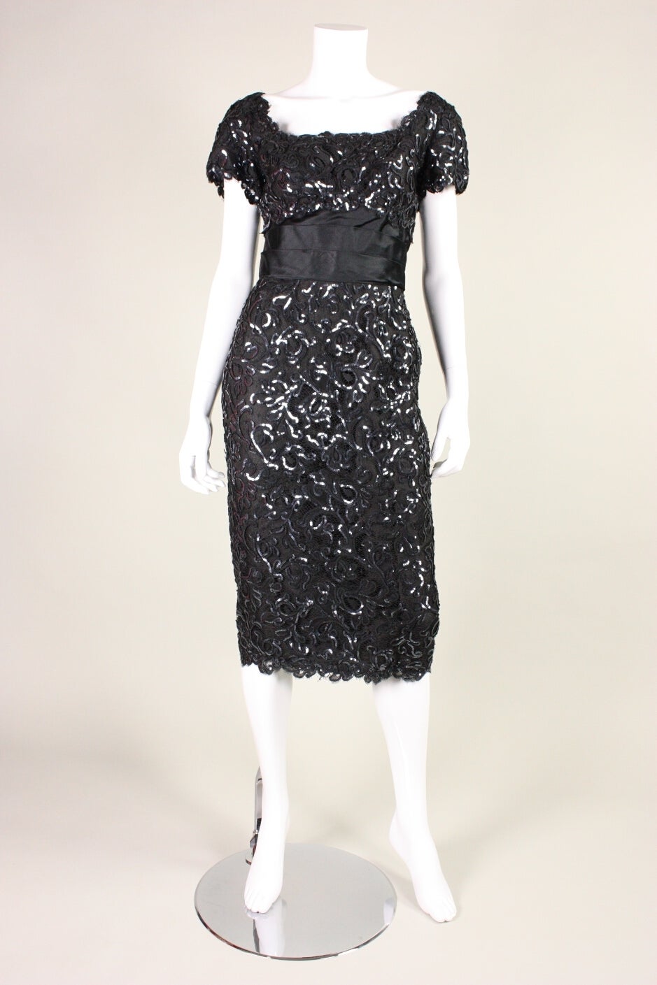 1950's Maxwell Shieff Sequined Lace Cocktail Dress In Excellent Condition In Los Angeles, CA