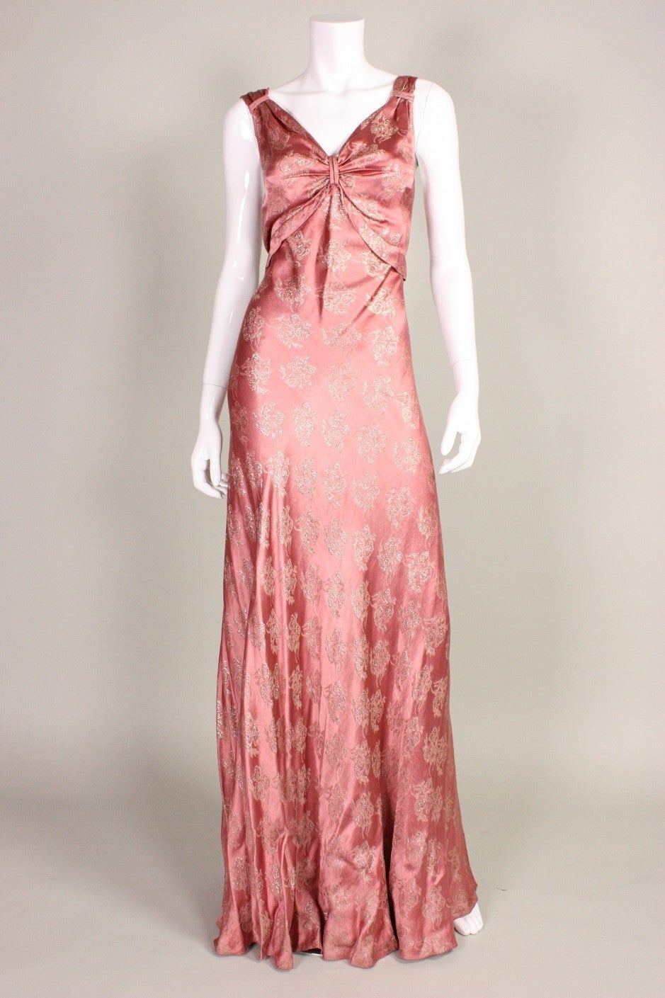 Pink Mauve Lamé Bias Cut Gown, 1930s  For Sale