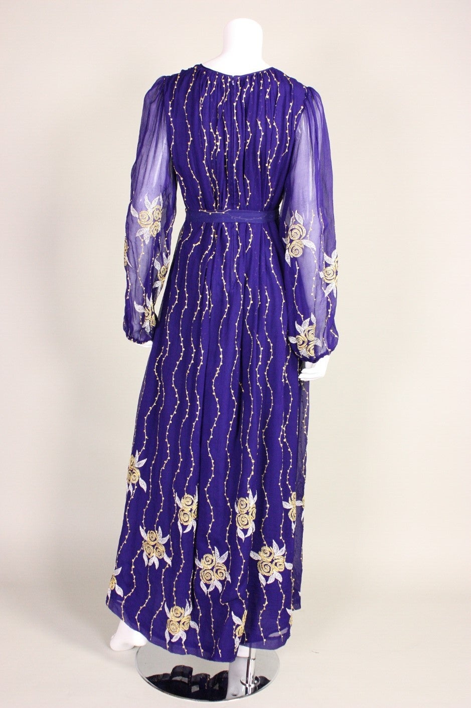 Women's 1970's Raksha Silk Chiffon Embroidered Maxi