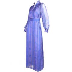 1970's Raksha Printed Silk Chiffon Gown