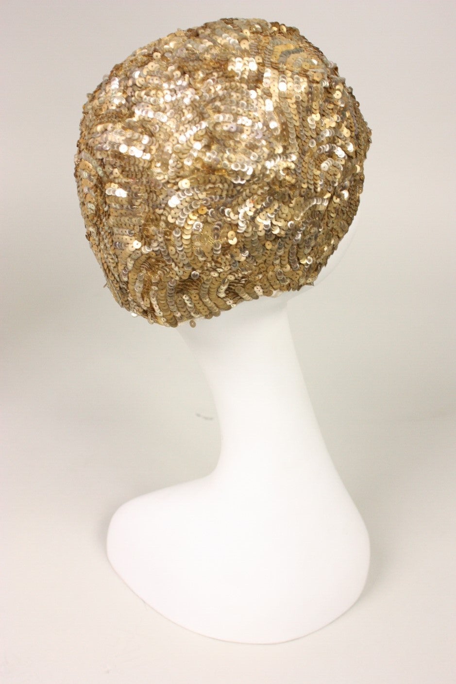 Brown Skull Cap Encrusted with Gold Sequins, 1930s  For Sale