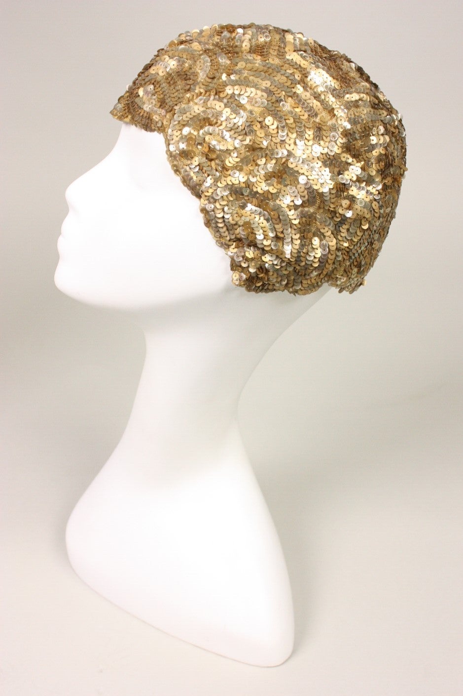Women's Skull Cap Encrusted with Gold Sequins, 1930s  For Sale