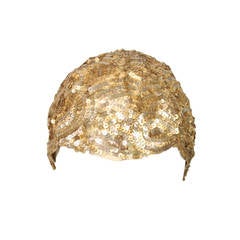 Vintage Skull Cap Encrusted with Gold Sequins, 1930s