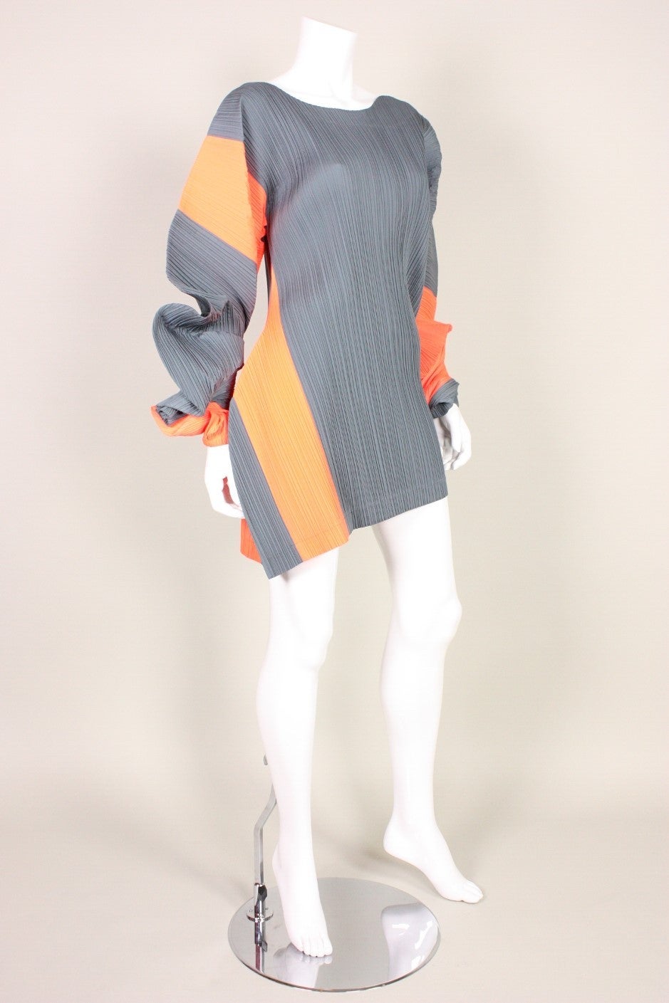 Gray Issey Miyake Colorblocked Pleated Mini Dress, 1990s  For Sale