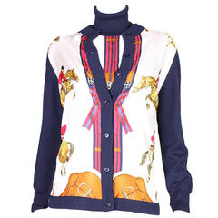 Hermes Silk and Wool Twinset with an Equestrian Print