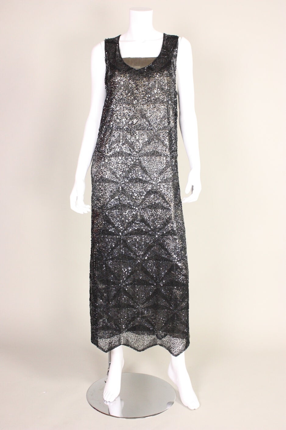 Black 1920's Sequined & Beaded Dress with Lamé Slip