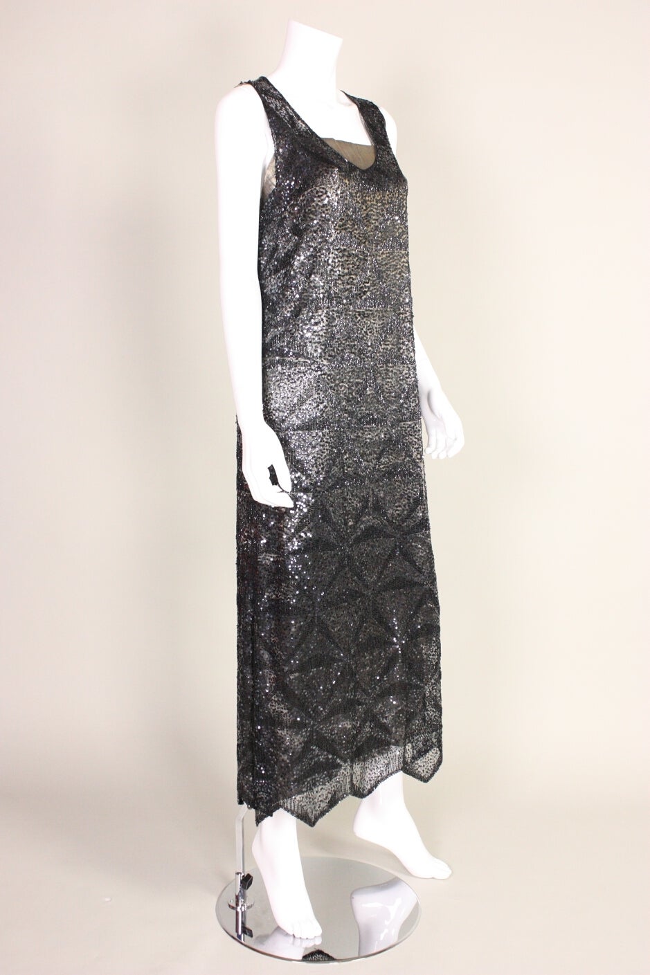 1920's Sequined & Beaded Dress with Lamé Slip In Excellent Condition In Los Angeles, CA