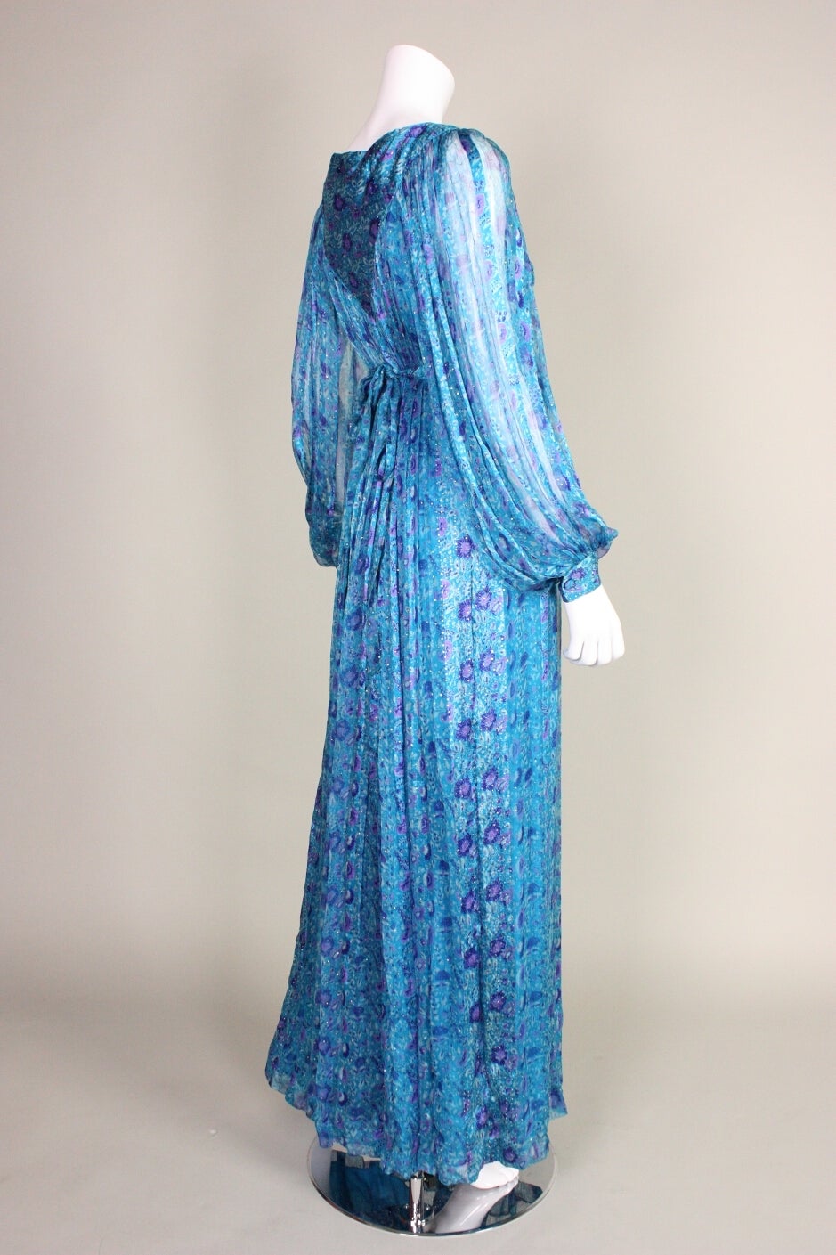 1970's Raksha Silk Chiffon Maxi Dress In Excellent Condition In Los Angeles, CA