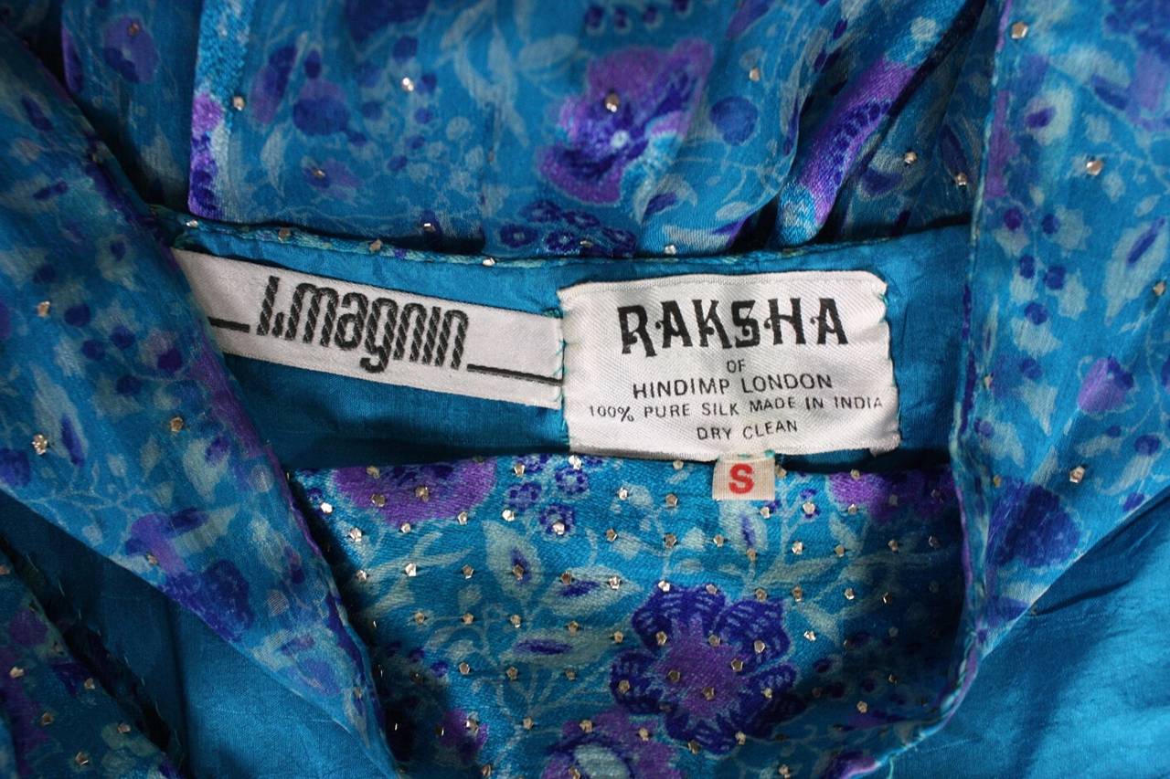 1970's Raksha Silk Chiffon Maxi Dress 4