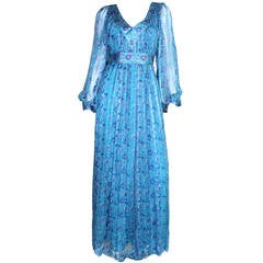 Vintage 1970's Raksha Silk Chiffon Maxi Dress