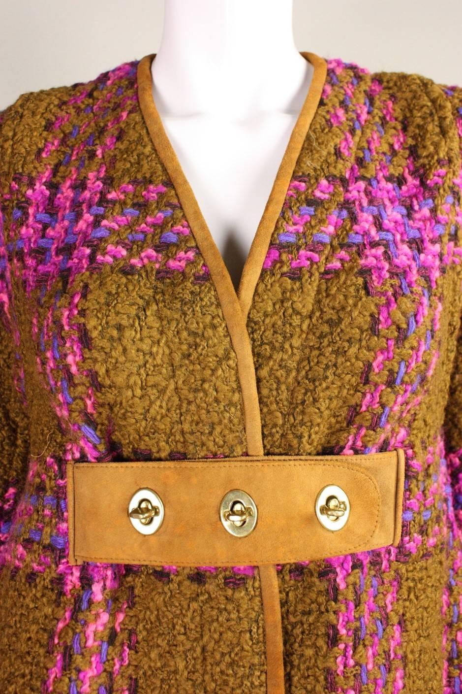 Women's 1960s Bonnie Cashin Wool Coat with Suede Trim For Sale