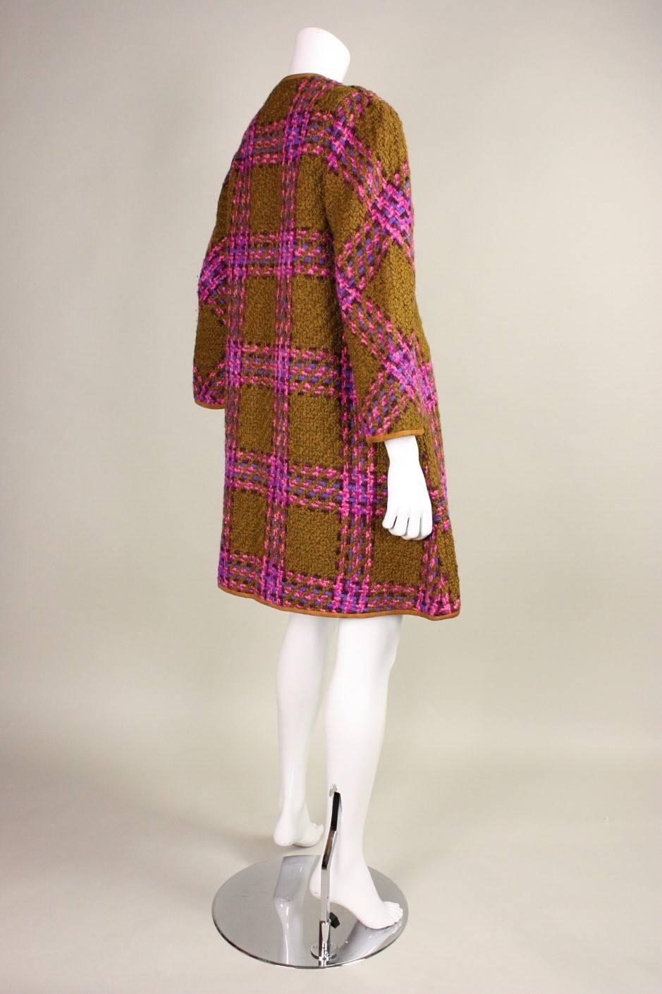 Brown 1960s Bonnie Cashin Wool Coat with Suede Trim For Sale
