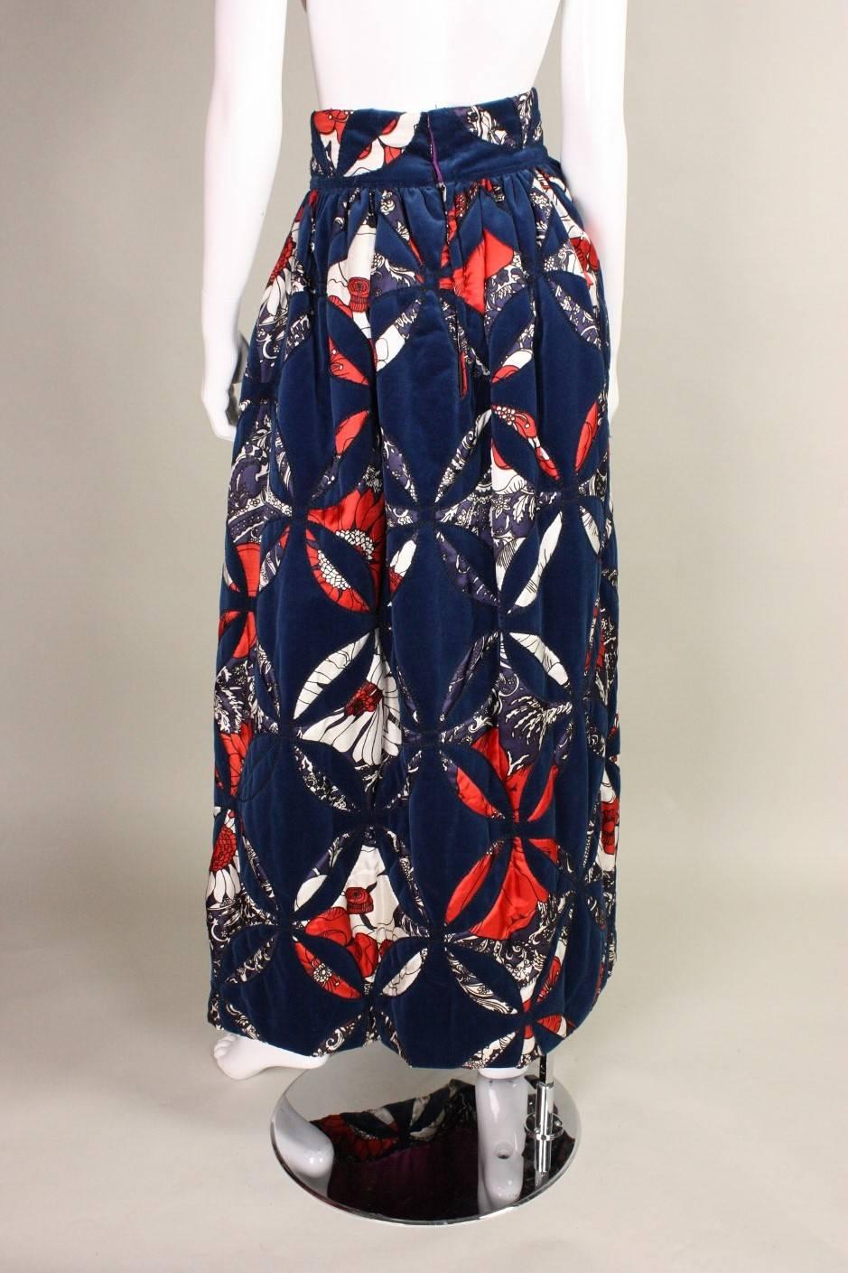 1970's Adolfo Velvet Patchwork Maxi Skirt In Excellent Condition In Los Angeles, CA