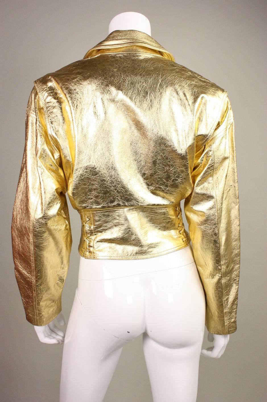 1990's Emanuel Ungaro Metallic Leather Bomber Jacket In Excellent Condition In Los Angeles, CA