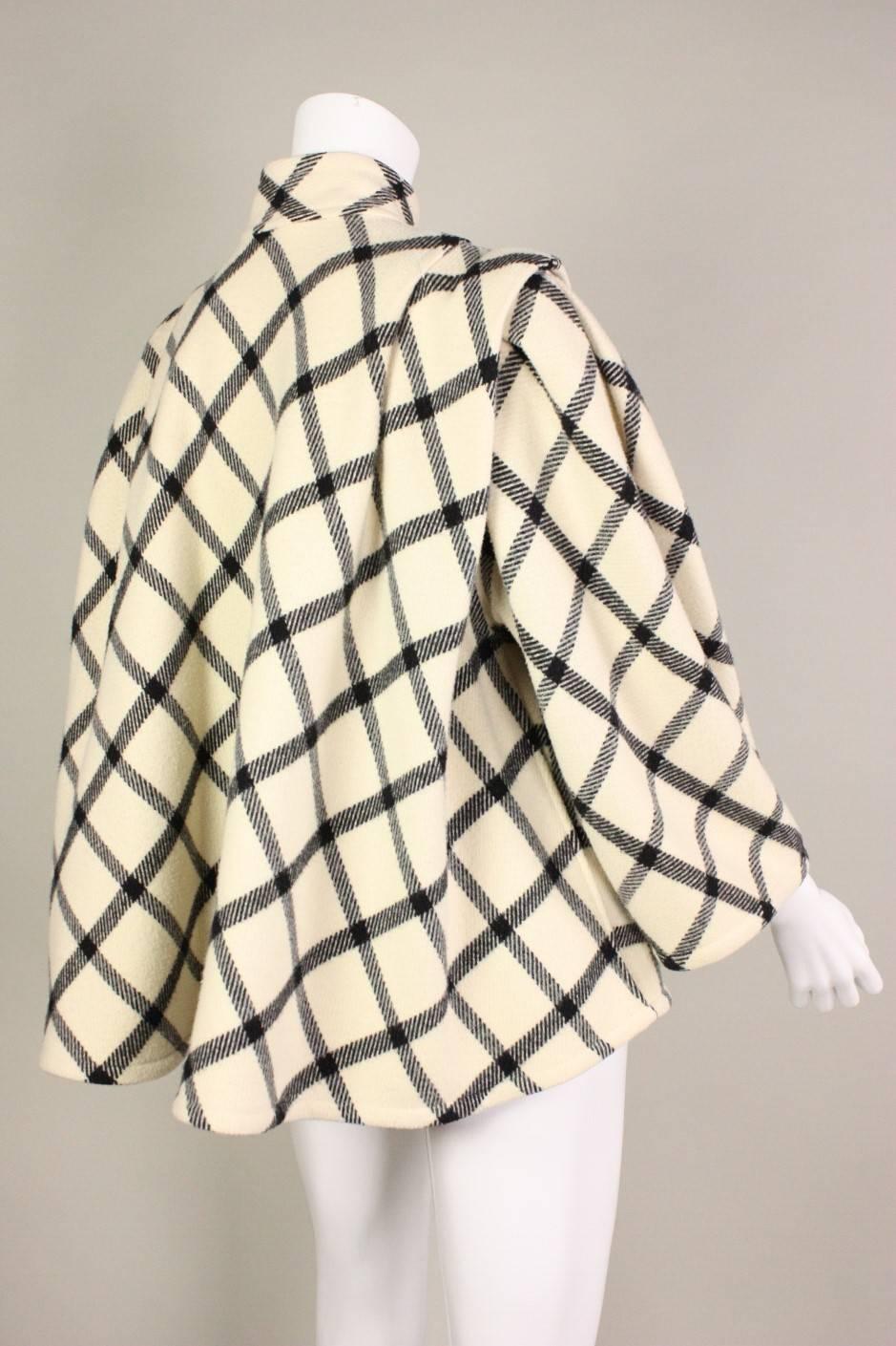 Beige 1980's Emanuel Ungaro Wool Check Swing Coat For Sale