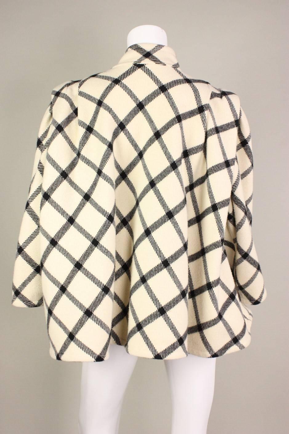 1980's Emanuel Ungaro Wool Check Swing Coat In Excellent Condition For Sale In Los Angeles, CA