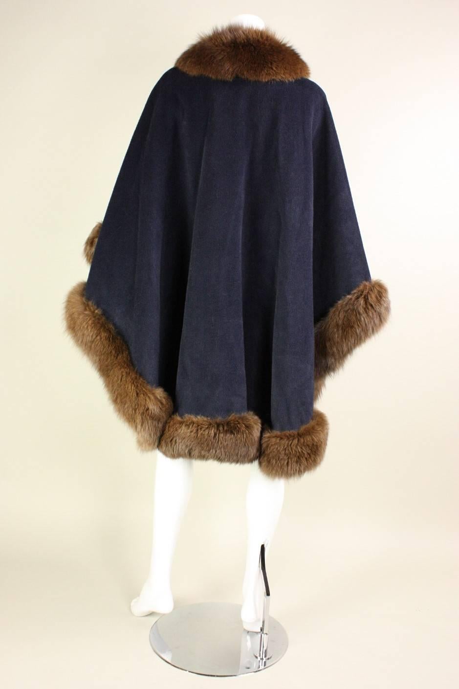 Women's Bergdorf Goodman Fur Trimmed Wool Cape