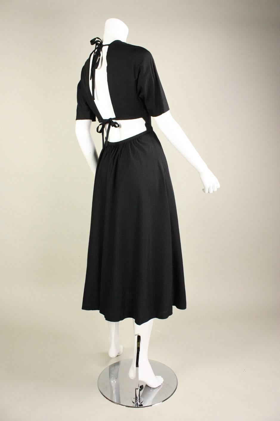 Women's 1970's Halston Black Dress with Open Cape Back